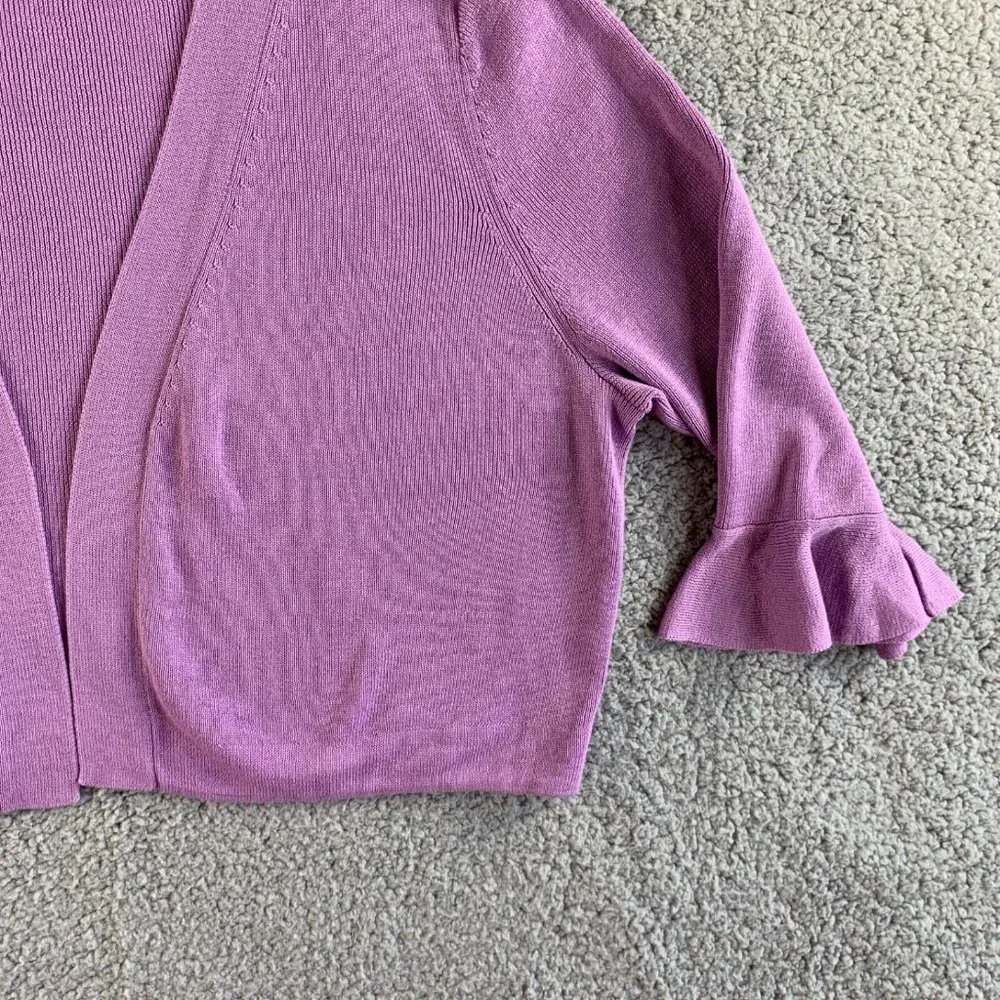 Talbots Open‎ Cardigan Crop Sweater Womens Large Modal Ruffle Sleeve Purple NEW